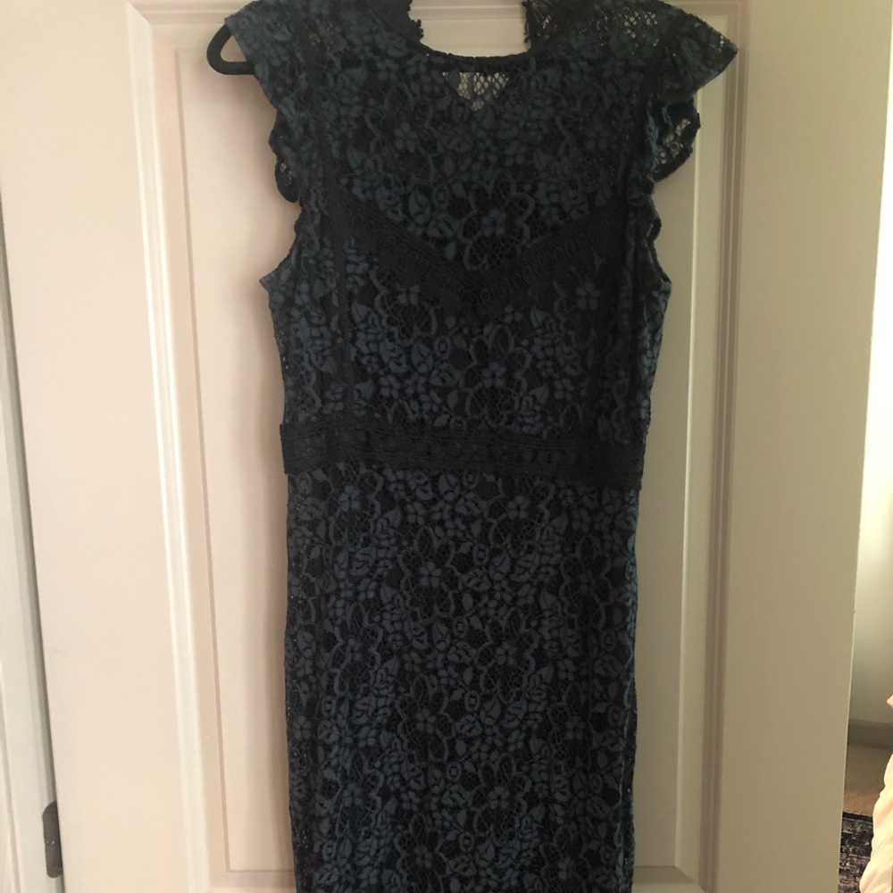 Zara teal and black lace midi dress